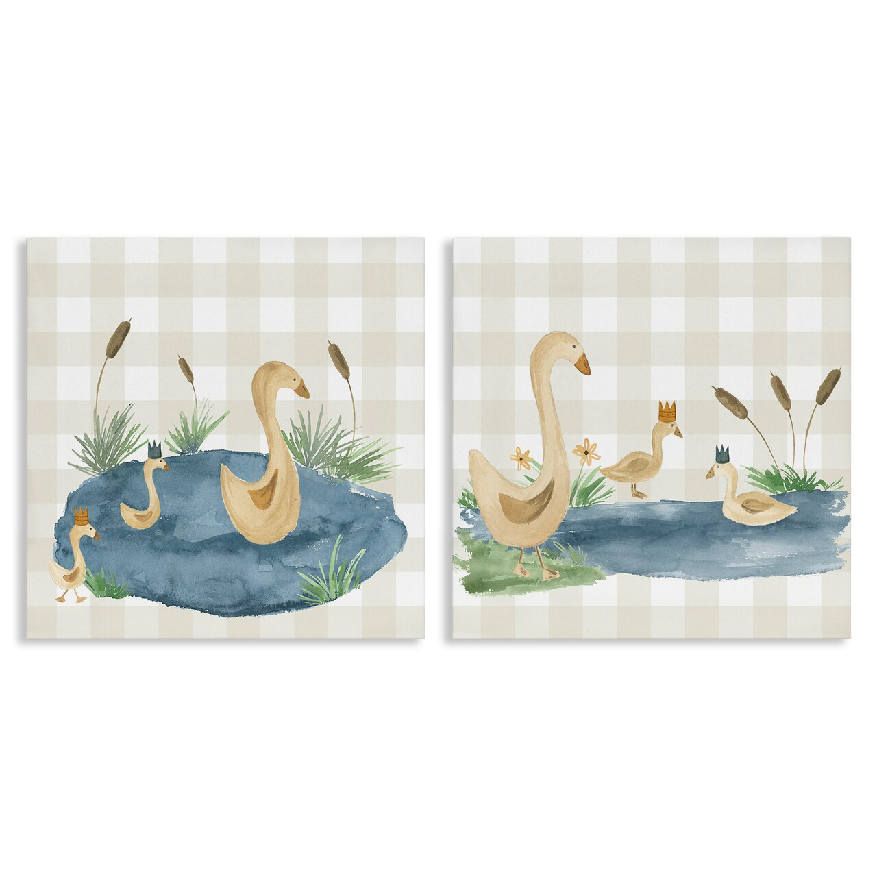 Stupell Industries Swan Family in Pond 2 pc Canvas Wall Art Set Design by Lucille Price